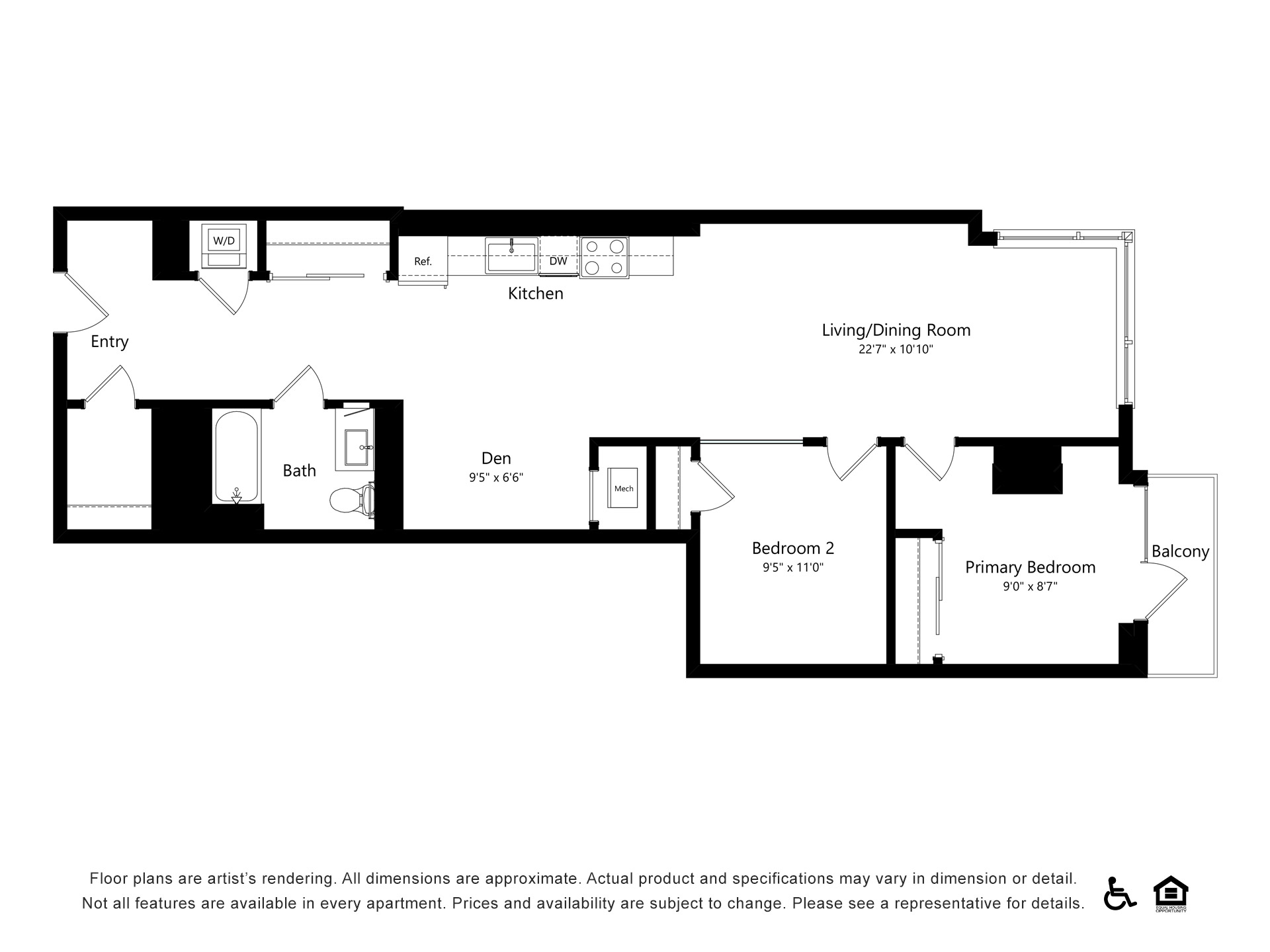 2 Beds |  2 Baths |  "apartment"